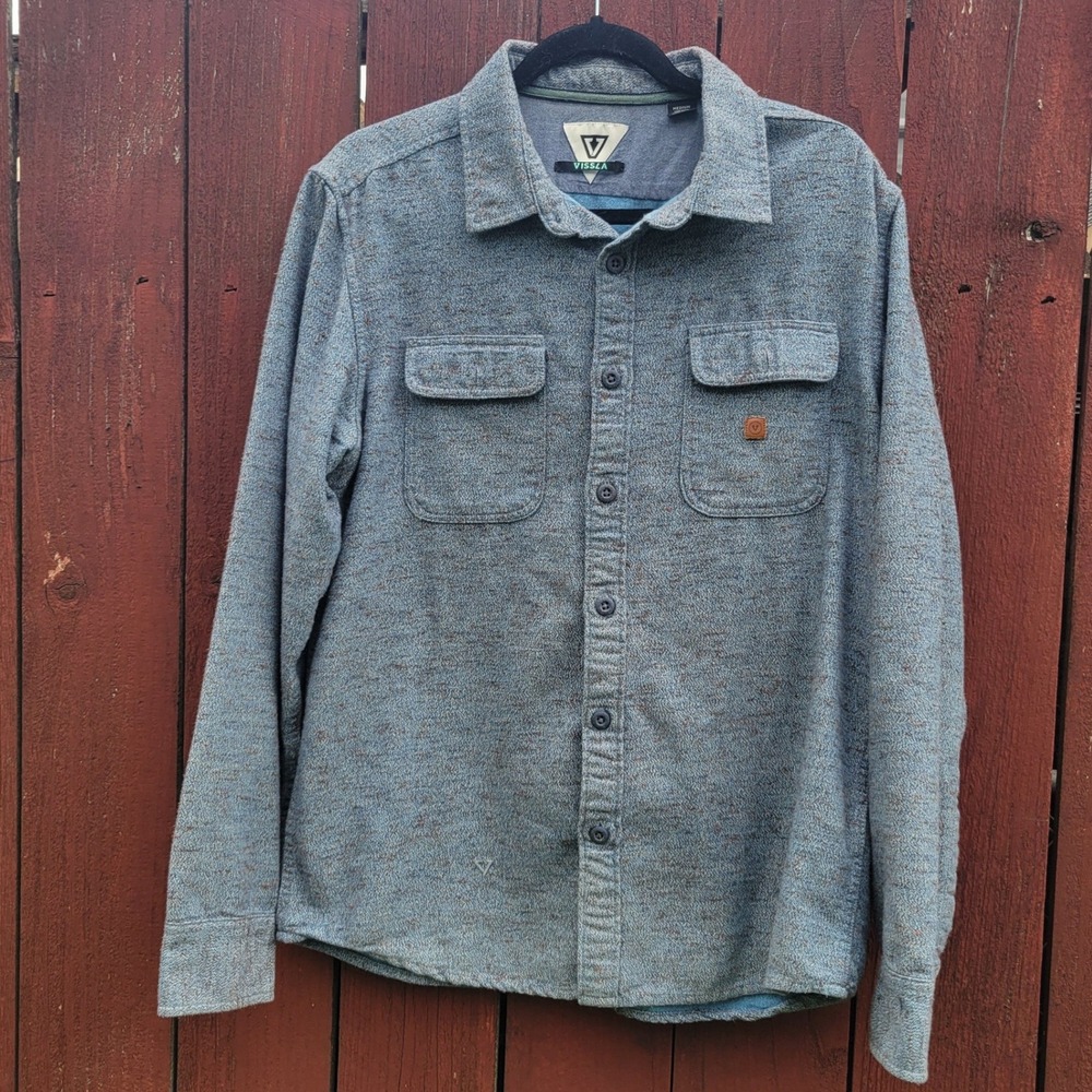 Vissla Central Coast Flannel Shirt Flecked Heathered Blue Grey Men M Surf Wear